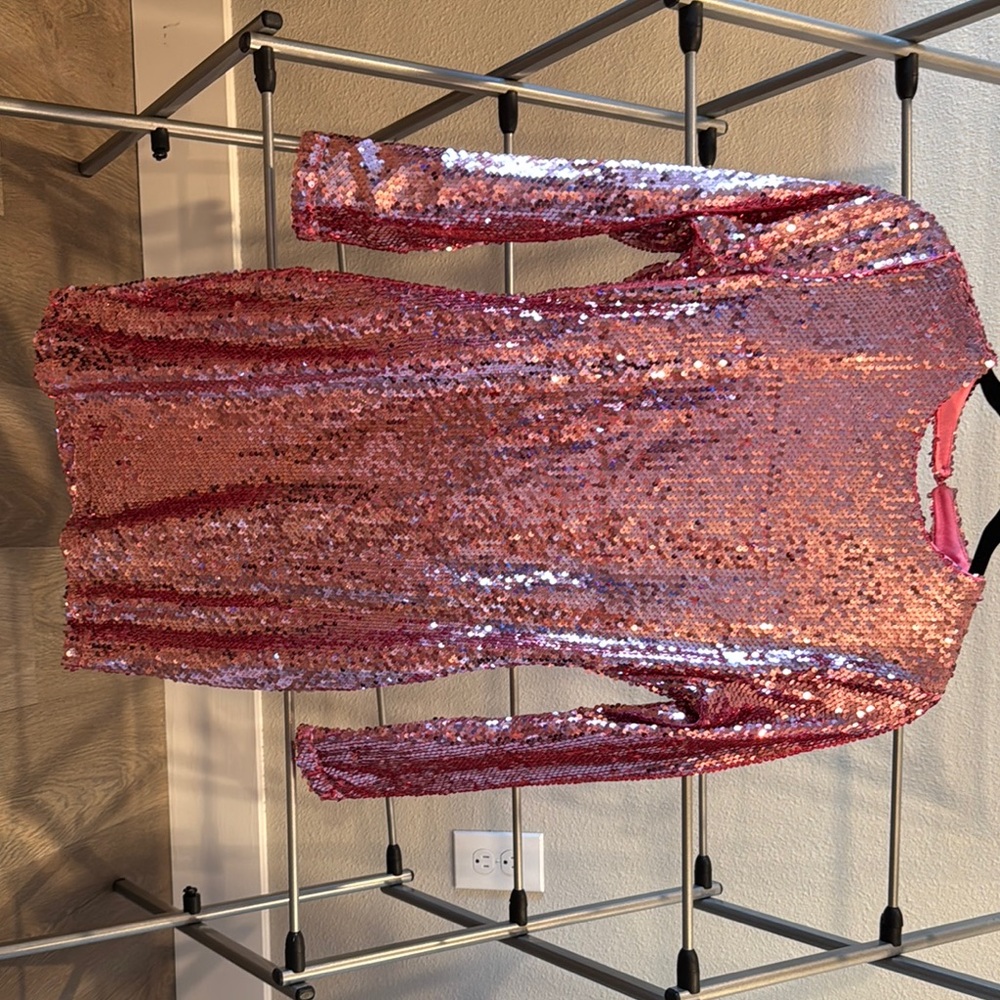 Pink Sequin Long Sleeve Dress